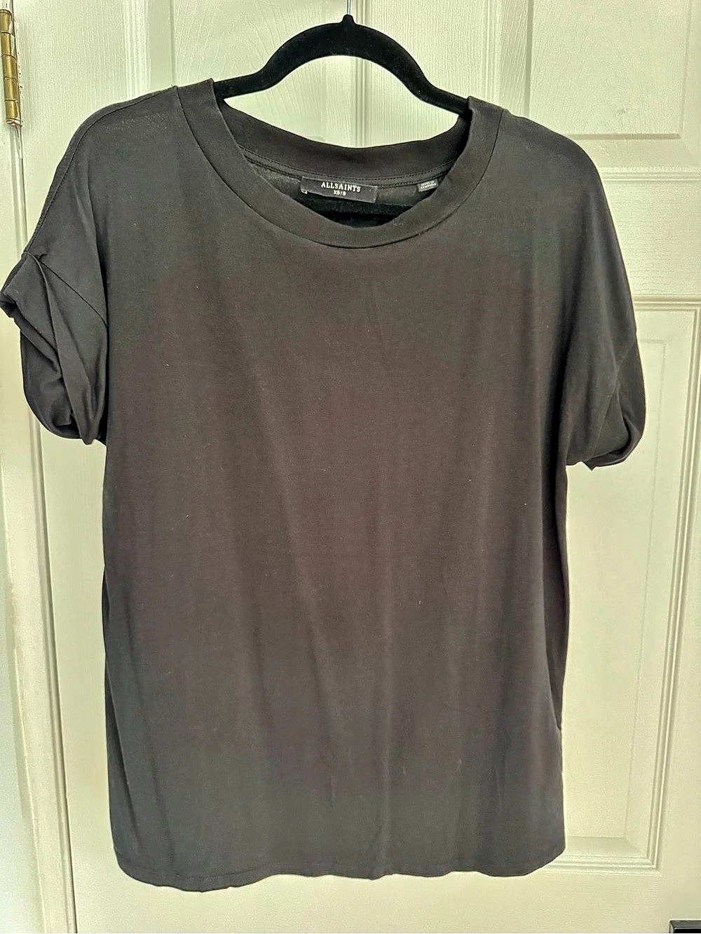 AllSaints Ruched Sleeve Tee in Black Size XS